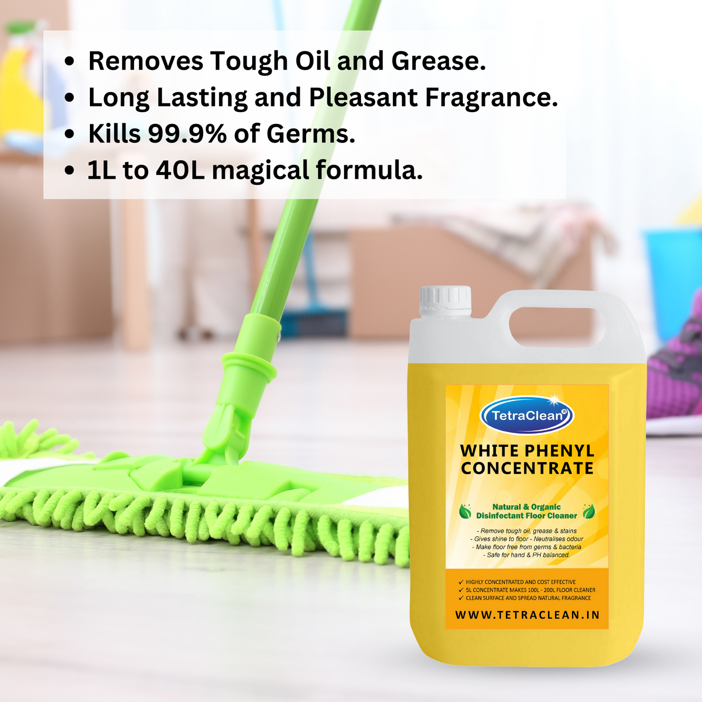 TetraClean White Phenyl Concentrate Liquid 5L– Camphor Fragrance