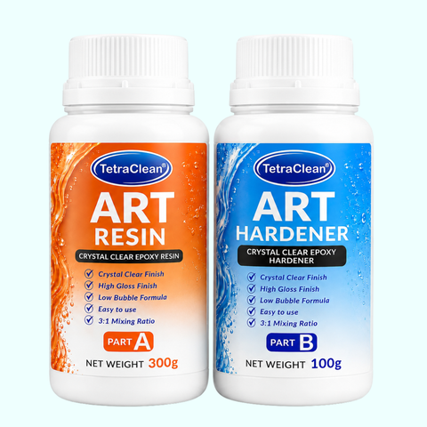 TetraClean Art Resin Kit (400g) – Crystal Clear Epoxy Resin with Hardener | 3:1 Mixing Ratio | High Gloss | Bubble Resistant | DIY, Jewelry, Coasters & Table Top Resin