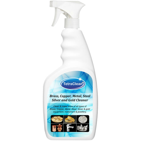 TetraClean Brass, Copper, Metal, Steel, Silver & Gold Cleaner Spray, 500ml