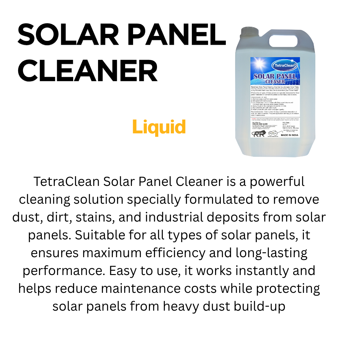 TetraClean Solar Panel Cleaner Chemical, 5L