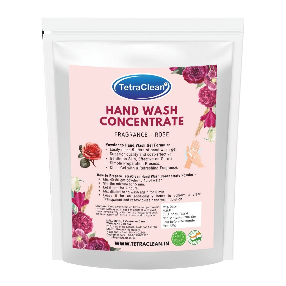 TetraClean Hand Wash Concentrate Powder Rose- 500g