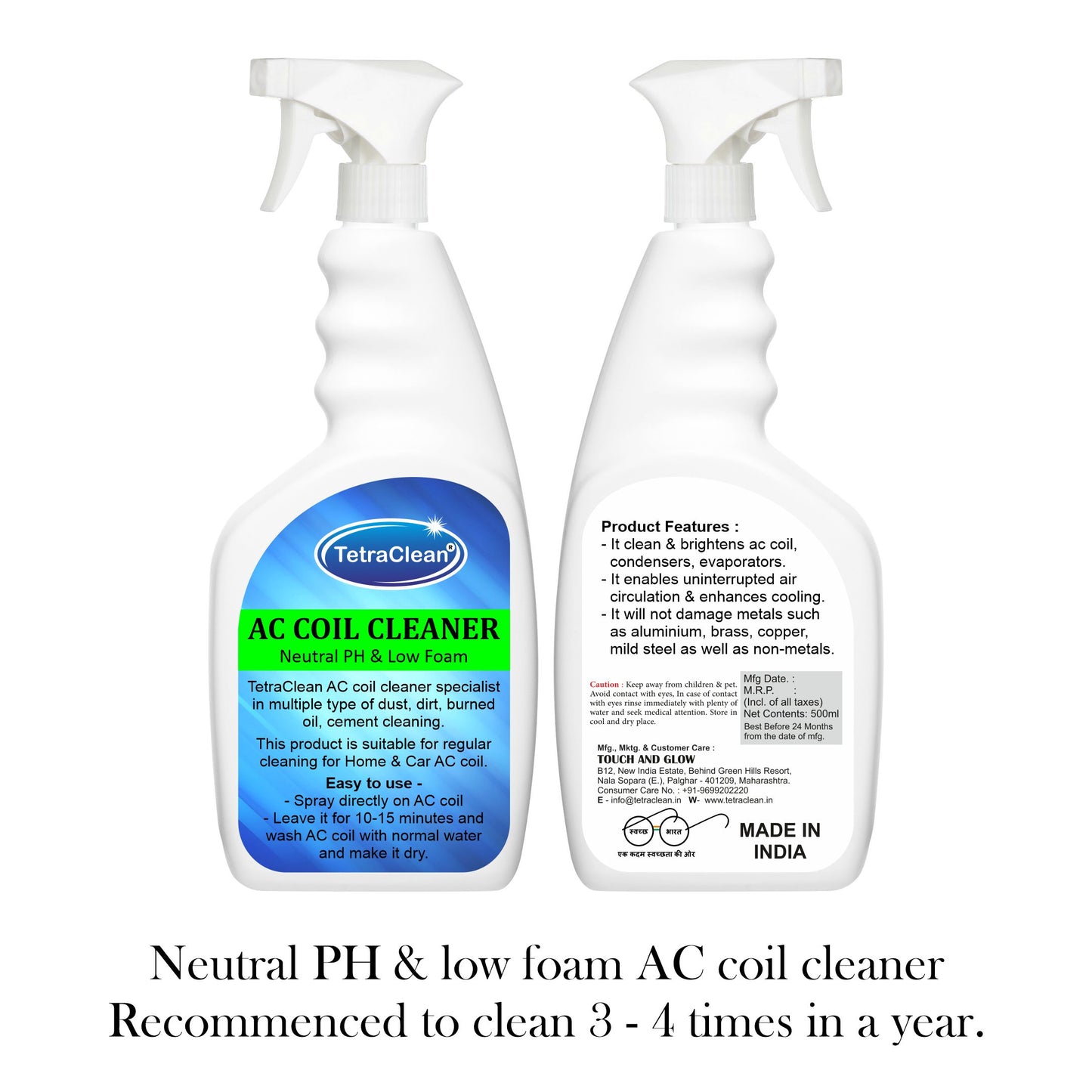 TetraClean Neutral pH AC Coil Cleaner I Regular AC Maintenance, 500ml