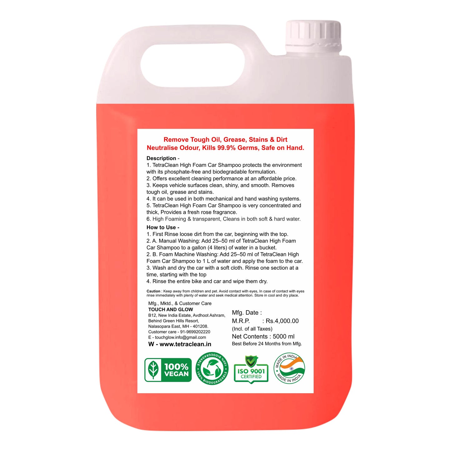 TetraClean High Foam Car Shampoo 5L Rose Fragrance