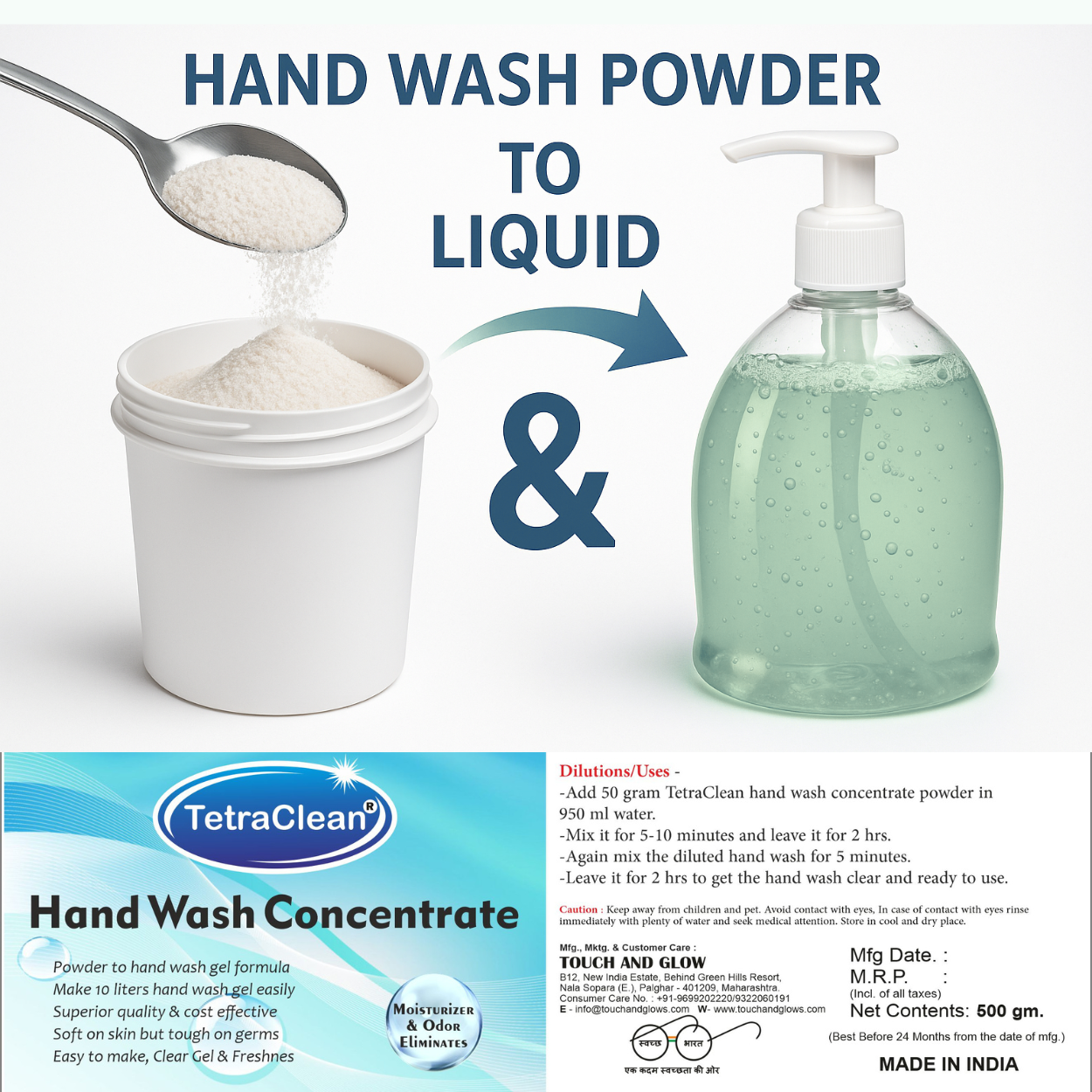 TetraClean Hand Wash Concentrate Powder Mint Fresh - 500g