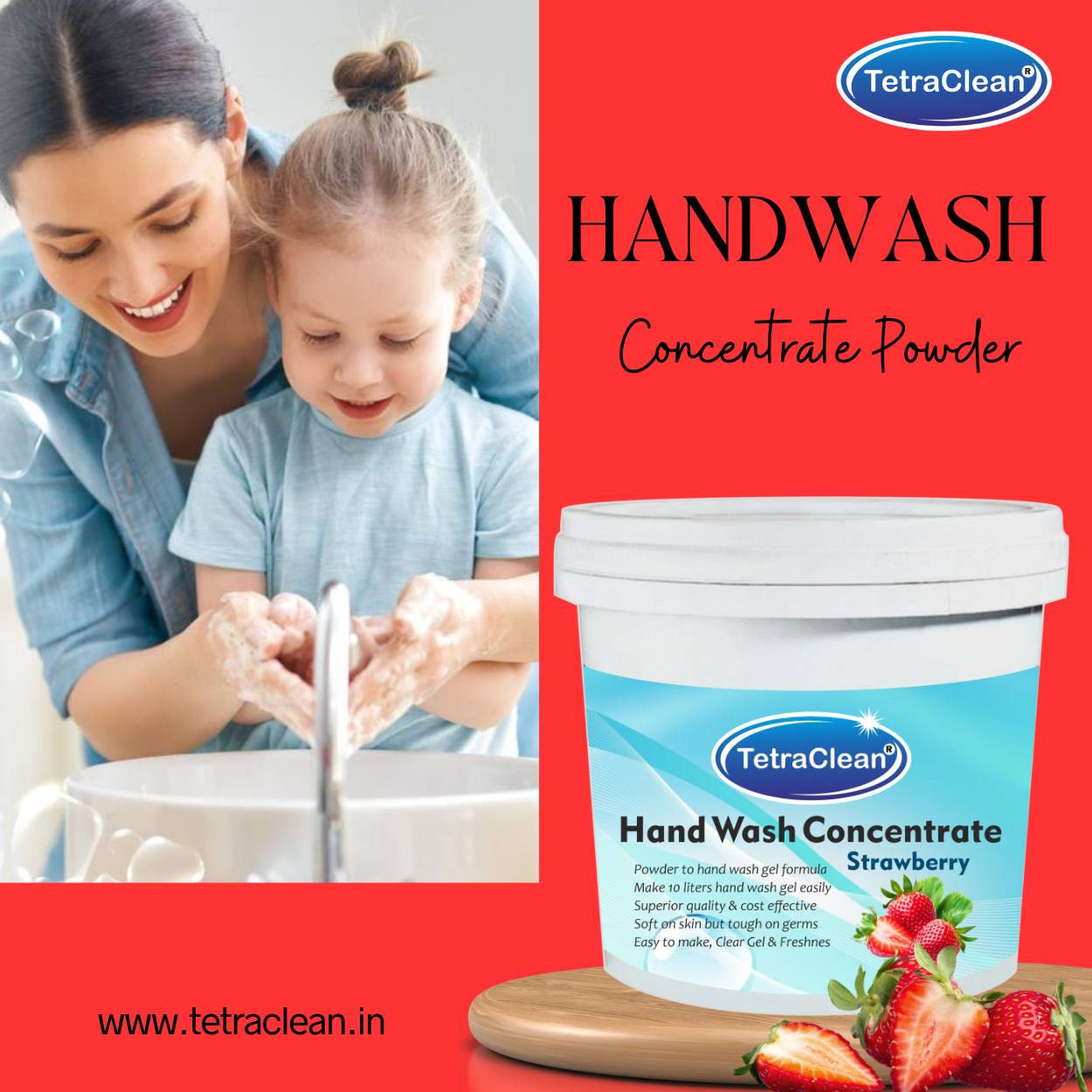 TetraClean Hand Wash Concentrate Powder Strawberry - 500g