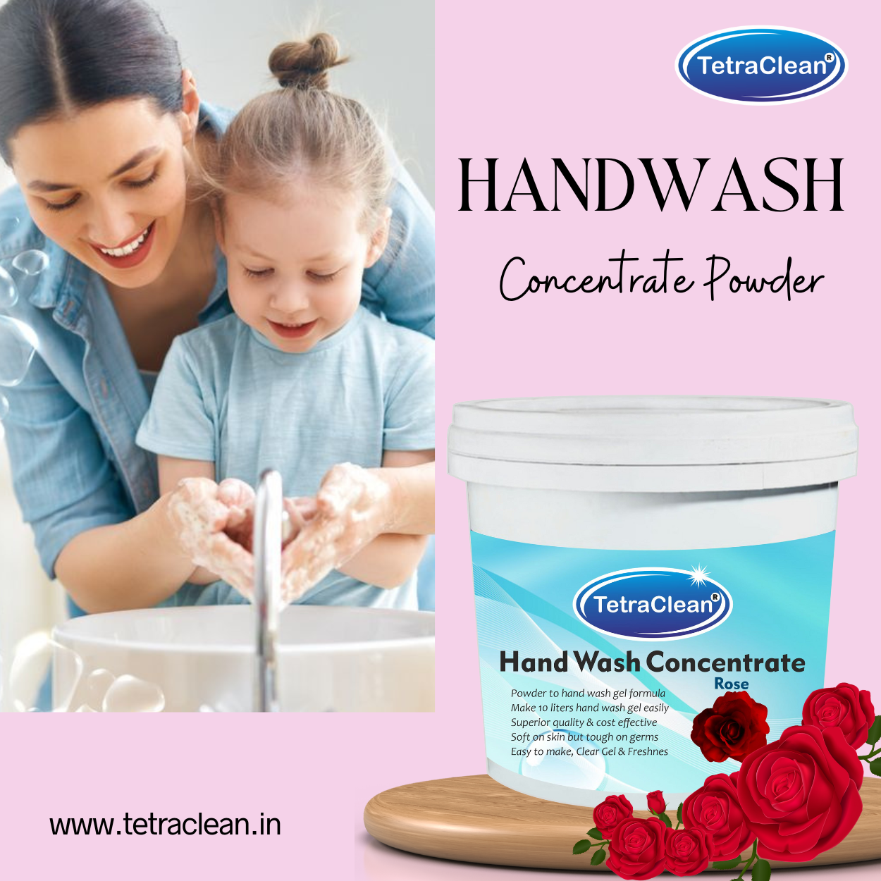 TetraClean Hand Wash Concentrate Powder Rose- 500g