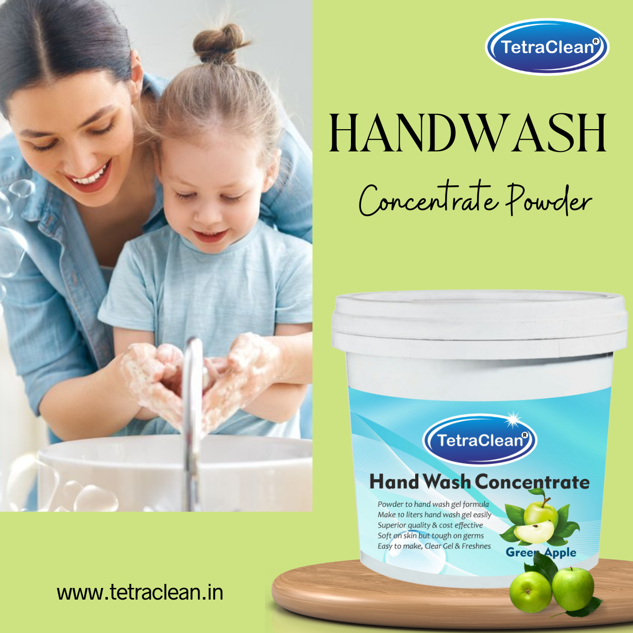 TetraClean Hand Wash Concentrate Powder Green Apple - 500g