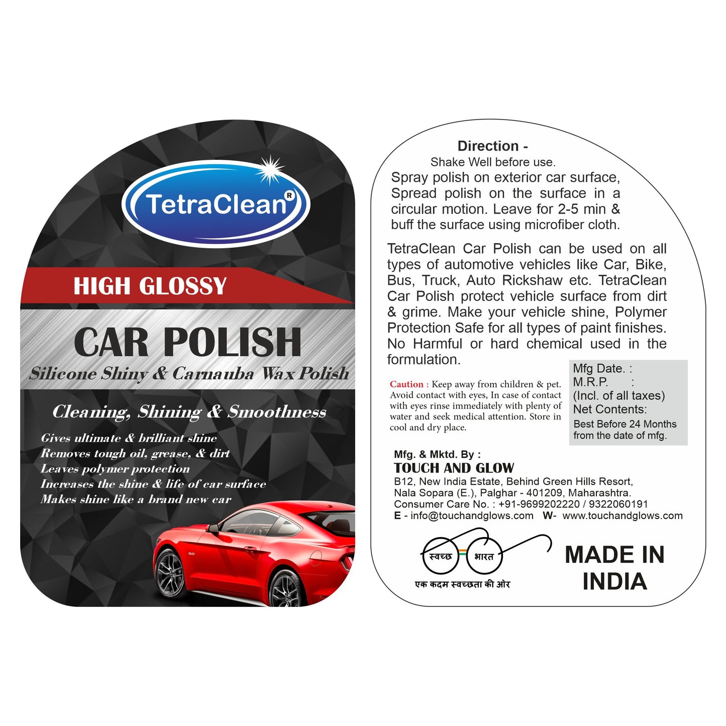 TetraClean High-Gloss Car Polish Wax –  500ml
