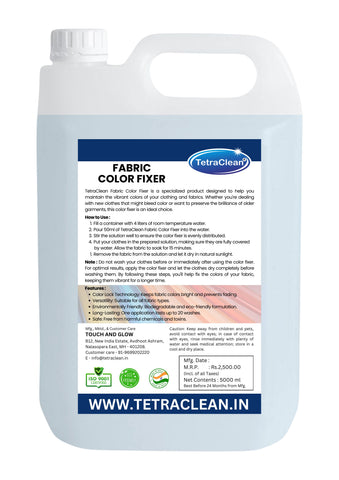 TetraClean Fabric Color Fixer Liquid 5L | Prevents Color Bleeding & Fading | Locks Fabric Colors | Suitable for Cotton, Linen, Rayon, Polyester & Mixed Fabrics | Industrial & Home Use