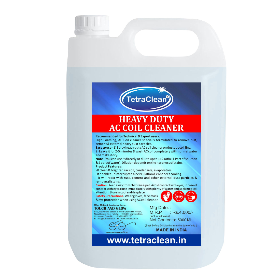 Ac Cleaner Powder TetraClean Heavy Duty AC Coil Cleaner I AC Rust Remover, 5L