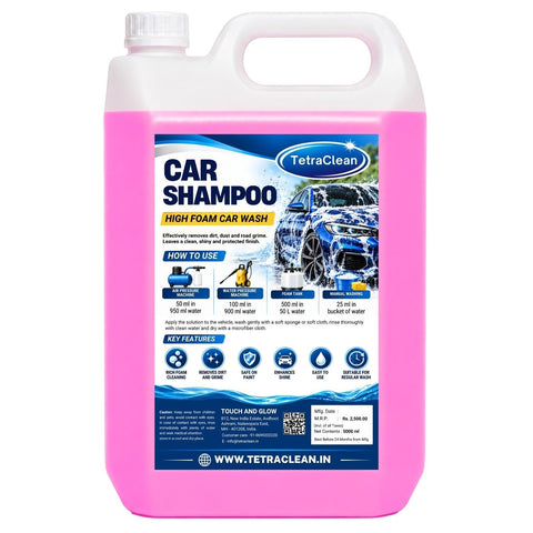 TetraClean Car Shampoo 5 Litre | High Foam Car Wash Liquid for Deep Cleaning, Dirt & Grime Removal